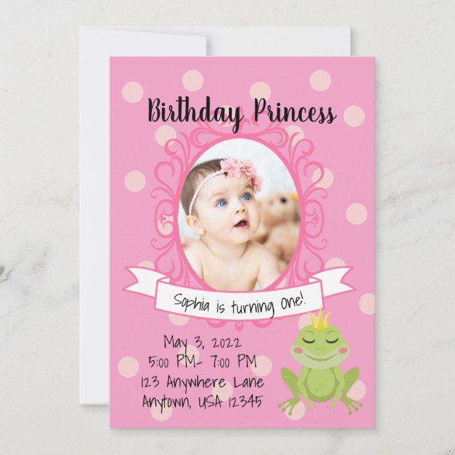 Rosa Princess Party-inbjudan  Inbjudningar (Framsida)
