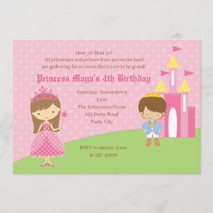 Rosa Princess & Prince Birthday Inbjudningar