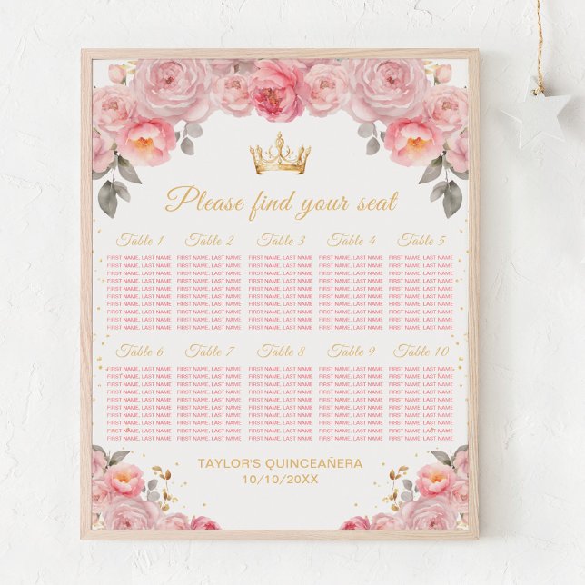 Rosa Princess Quinceañera 10 Bord Sittplatsdiagram Poster (Skapare uppladdad)