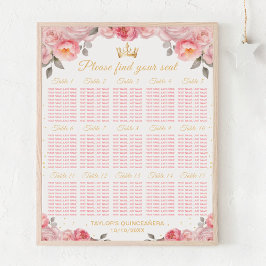 Rosa Princess Quinceañera 15 Bord Sittplatsdiagram Poster