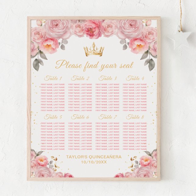 Rosa Princess Quinceañera 8 Bord Sittdiagram Poster (Skapare uppladdad)