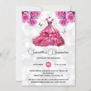 Rosa princess Quinceañera fantasy ballgown ro Inbjudningar