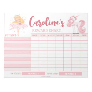 Rosa Princess Reward Diagram Personlig Namn Aktivi Anteckningsblock