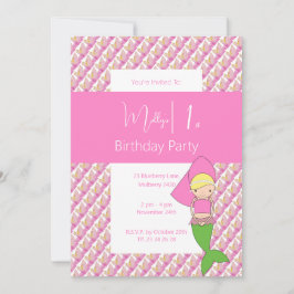 Rosa Princess Sjöjungfru 1:a födelsedagen Party Inbjudningar