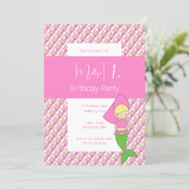 Rosa Princess Sjöjungfru 1:a födelsedagen Party Inbjudningar