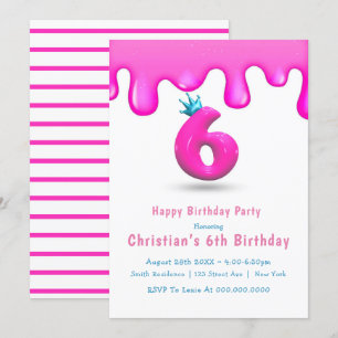Rosa Princess Slime 6e Birthday-inbjudan