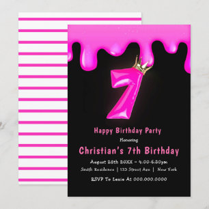 Rosa Princess Slime 7:e Birthday-inbjudan