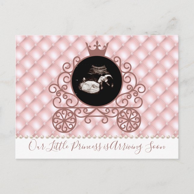 Rosa Princess Sonogram Gravid Announcement Helg Vykort (Framsida)