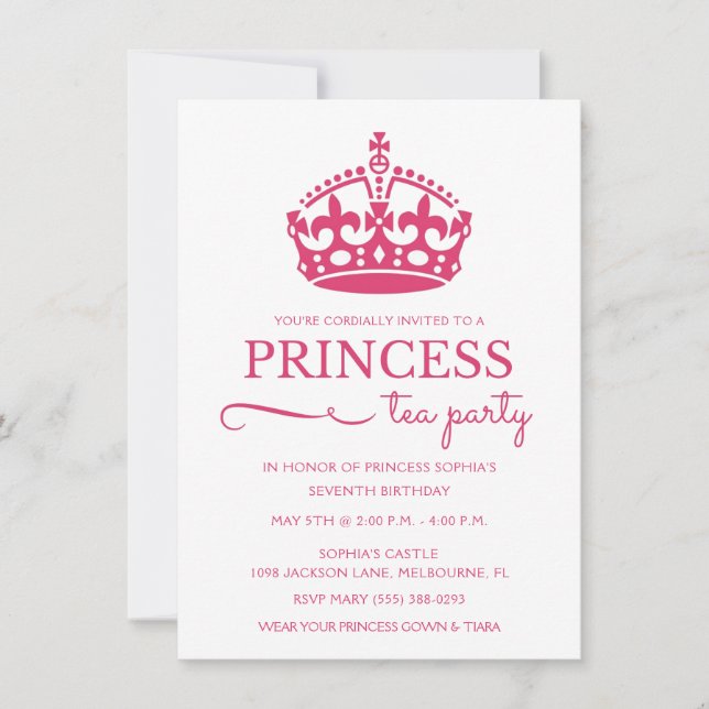 Rosa Princess Tea Party födelsedagsinbjudan Inbjudningar (Framsida)