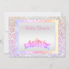 rosa princess Tembabydusch snöre tiara pastel Inbjudningar