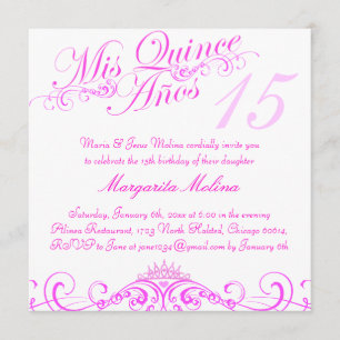 Rosa Princess Tiara Quinceanera-inbjudan Inbjudningar