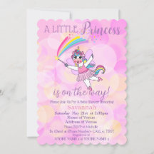 Rosa Princess Unicorn Baby Shower-inbjudan