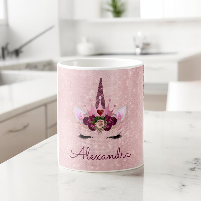 Rosa Princess Unicorn Ro Guld  Rosa Glitter Kaffemugg (Skapare uppladdad)