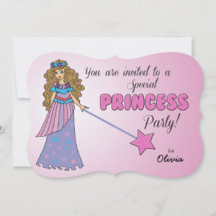 Rosa Princess w/ Sparkly Trollspö Inbjudningar
