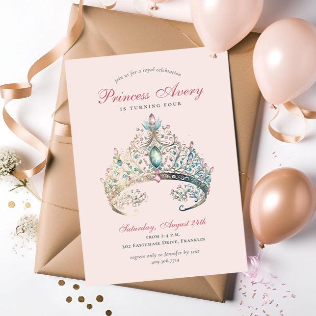 Rosa Princess Watercolor Tiara Birthday Inbjudningar (Skapare uppladdad)