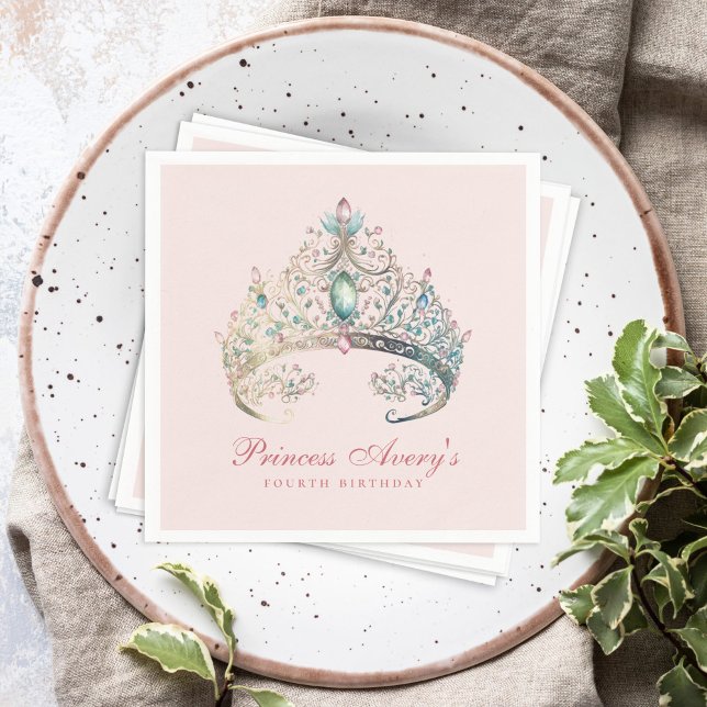 Rosa Princess Watercolor Tiara Birthday Pappersservett (Skapare uppladdad)