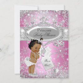 Rosa Princess Winter Wonderland Baby Shower Ethnic Inbjudningar