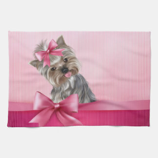 Rosa Princess Yorkie Valp Förfölja för Yorkshire Kökshandduk