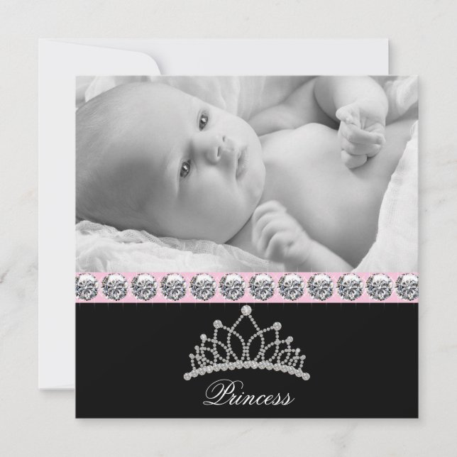 Rosa prinsessa baby födelseannonser meddelande (Framsida)