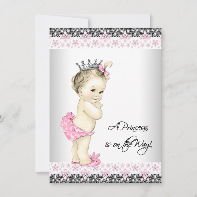 Rosa prinsessa baby shower inbjudningar (Framsida)