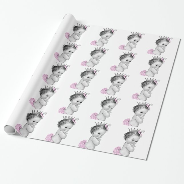 Rosa prinsessa babyflicka shower-inslagspapper presentpapper (Utrullad)