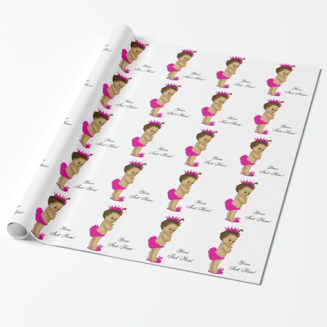 Rosa prinsessa babyflicka shower-inslagspapper presentpapper (Utrullad)