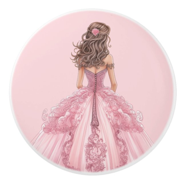 Rosa prinsessa flickas keramiska handtag (Framsidan)