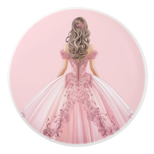 Rosa prinsessa flickas keramiska handtag (Framsidan)