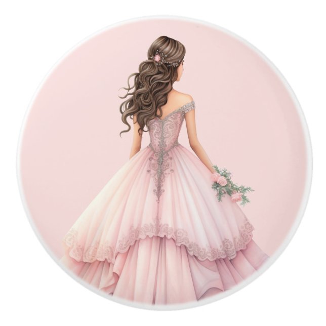 Rosa prinsessa flickas keramiska handtag (Framsidan)