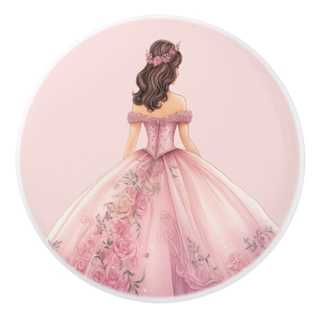 Rosa prinsessa flickas keramiska handtag (Framsidan)