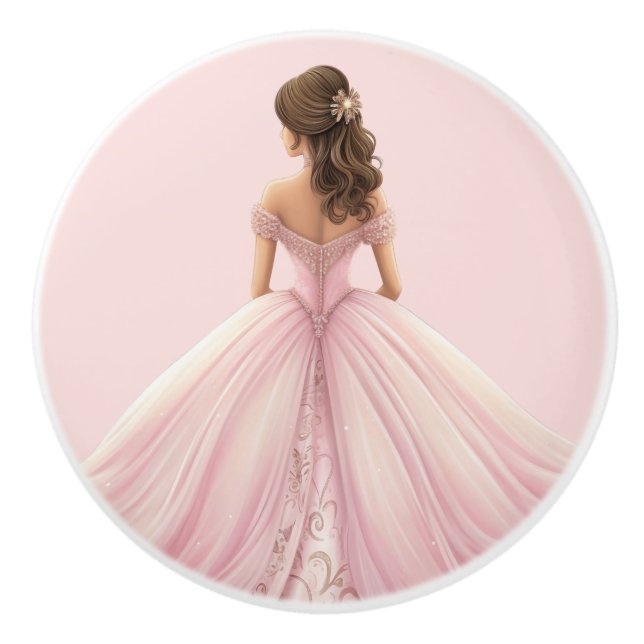 Rosa prinsessa flickas keramiska knapp knopp (Framsidan)