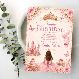 Rosa prinsessa födelsedagsgratulation kort