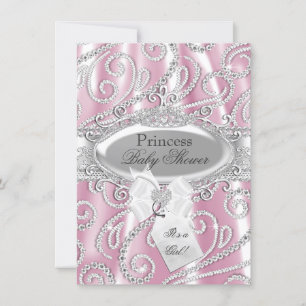 Rosa prinsessa gnistrande diamant baby shower inbj inbjudningar