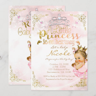 Rosa prinsessa gnistrande tutu & krona baby shower inbjudningar