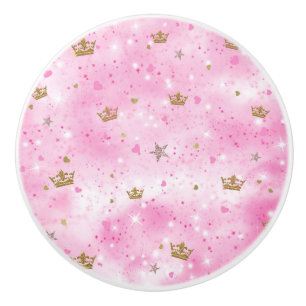 Rosa prinsessa hjärtan stjärnor kronor glitter gli knopp