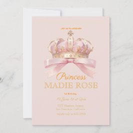Rosa Prinsessa Krona Sagolik Födelsedag Inbjudningar