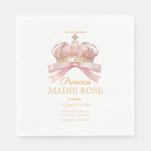Rosa Prinsessa Krona Sagolik Födelsedag Pappersservett (Framsidan)
