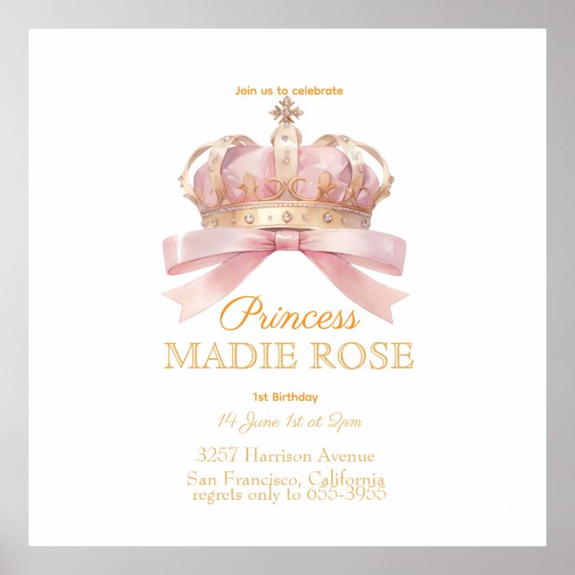 Rosa Prinsessa Krona Sagolikt Födelsedagsfirande  Poster (Framsidan)