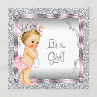 Rosa prinsessa pärlor baby shower inbjudningar