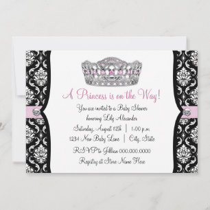 Rosa prinsessa rosa svart damask baby shower inbjudningar