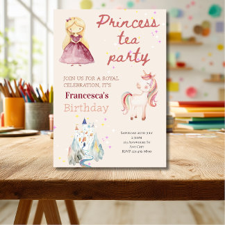 Rosa Prinsessa Téa Party födelsedagsinbjudan Inbjudningar