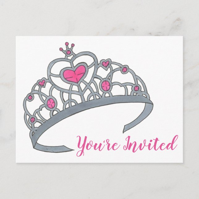 Rosa prinsessa tiara födelsedagsfest inbjudan vykort (Framsida)