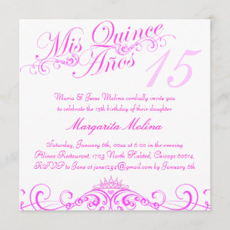 Rosa prinsessa tiara Quinceanera inbjudan