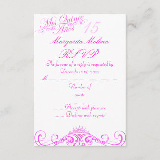 Rosa Prinsessa Tiara Quinceanera RSVP OSA Kort