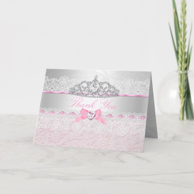 Rosa prinsessa tiara & spets tackkort (Framsida)