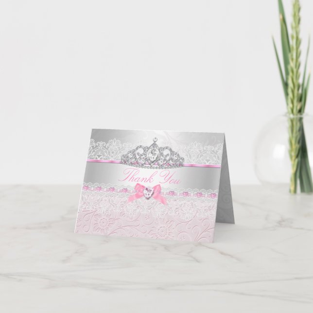 Rosa prinsessa tiara & spets tackkort (Framsida)