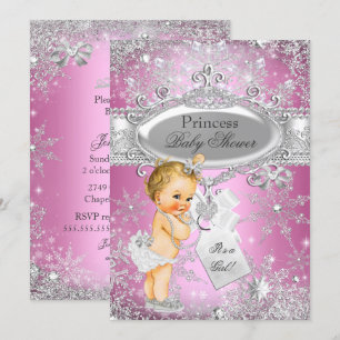 Rosa prinsessa Vinterundret baby shower Blond Inbjudningar