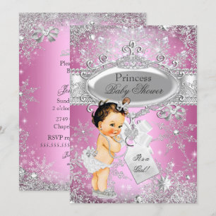 Rosa prinsessa Vinterundret baby shower Brunett Inbjudningar