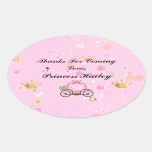 Rosa Prinsessan Party Tack Sticker Ovalt Klistermärke