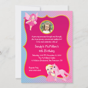Rosa Prinsessan Pony Birthday Inbjudningar